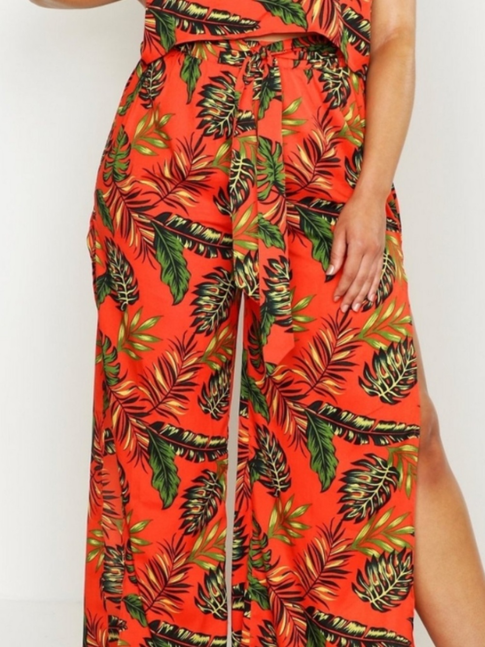 boohoo | Palm Tie Waist Pant